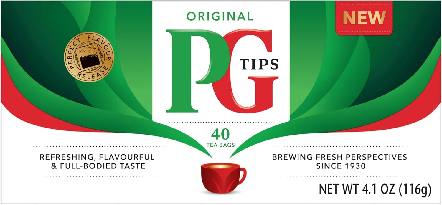 PG Tips Premium Black Tea Bags Non-Pyramid, 40 Count (Pack of 1)
