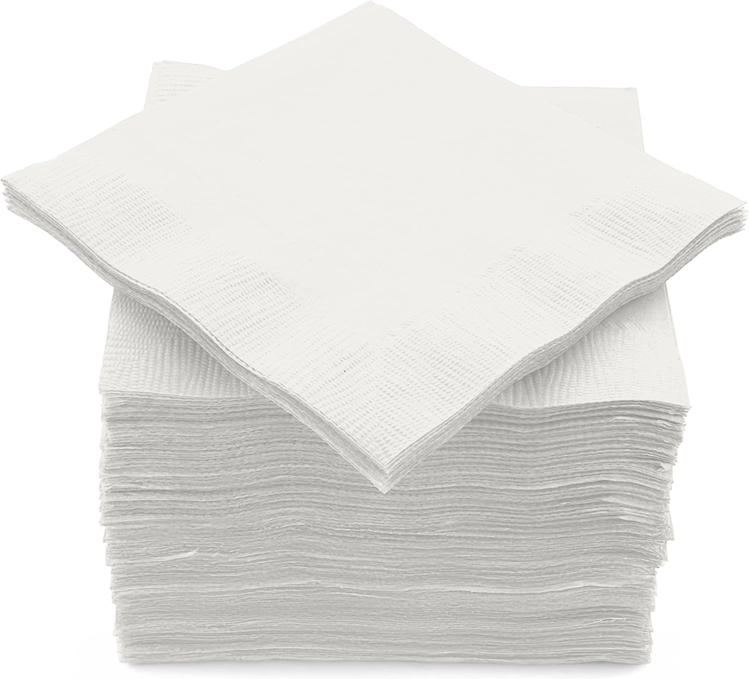 100 Pack White Beverage Napkins, Big Party Pack, 2 Ply, Ideal for Wedding, Party, Birthday, Dinner, Lunch, Cocktails. (5” x 5”) by Amcrate