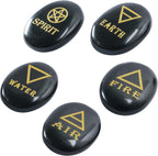 Crocon 5 Elements Black Tourmaline Stones Engraved Triangle Symbols (Earth Air Fire Water Spirit) Polished Palm Stones for Gemstone Reiki Crystals and Healing Stones Meditation Divination Tools Gifts