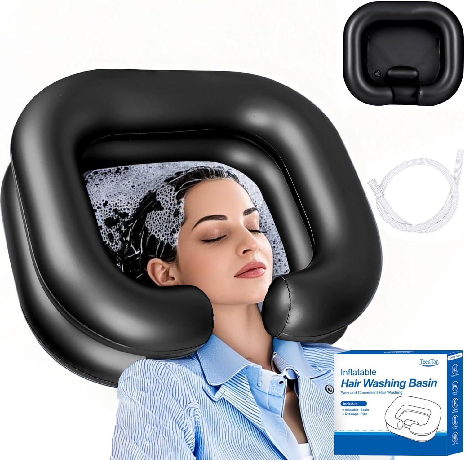 Inflatable Shampoo Basin for Bedridden and Disabled,Portable Shampoo Bowl for Injured, Hair washing Basin for Childred,pregnant woman,Easy Hair Washing at Home (Black)