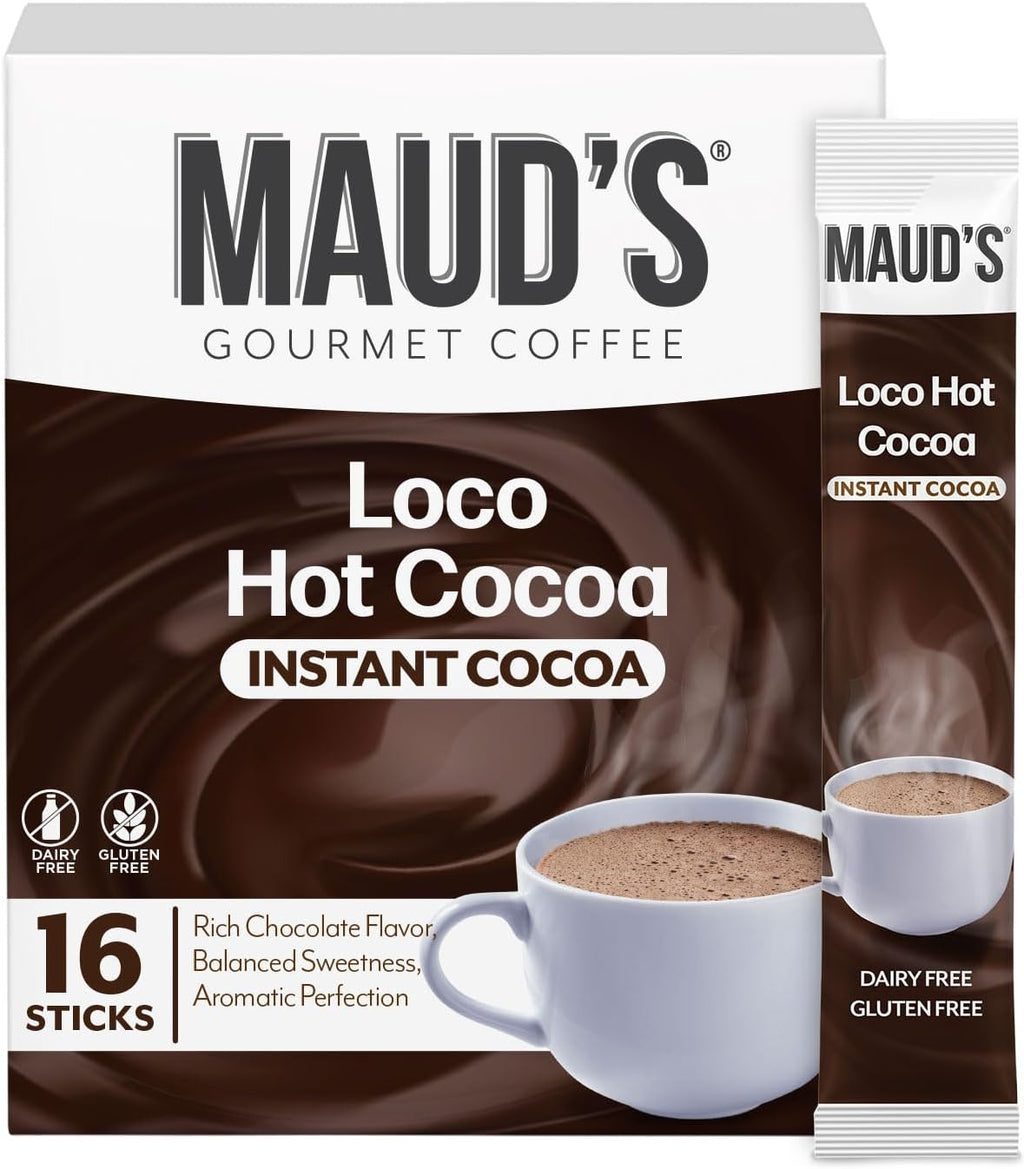 Maud's Dark Hot Chocolate Instant Packets, 16 ct, Instant Hot or Iced Chocolate - Just add water