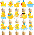 CANDY CHEF 48pcs Yellow Rubber Duck Cupcake Toppers - Duck Birthday Party Decorations - Baby Shower Supplies