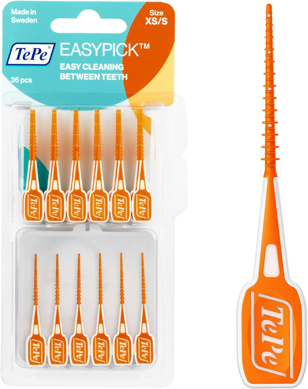 TePe Dental Floss Picks, Tooth Picks Flossers, Floss Sticks, EasyPicks XS/S, Orange, 36 Pk