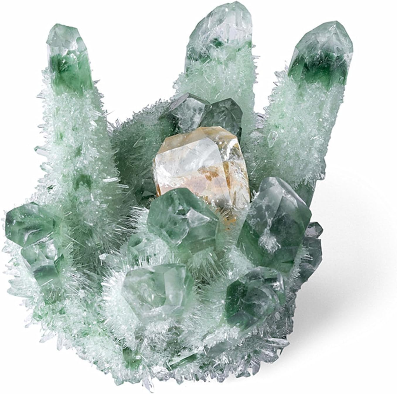 Green Phantom Quartz Crystal Cluster, Raw Stone Geode,Citrine Feng Shui Ornament for Garden Home Decor,500~600g