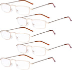 Eyekepper 5-Pack Stainless Steel Frame Half-eye Style Reading Glasses Readers Gold +1.75