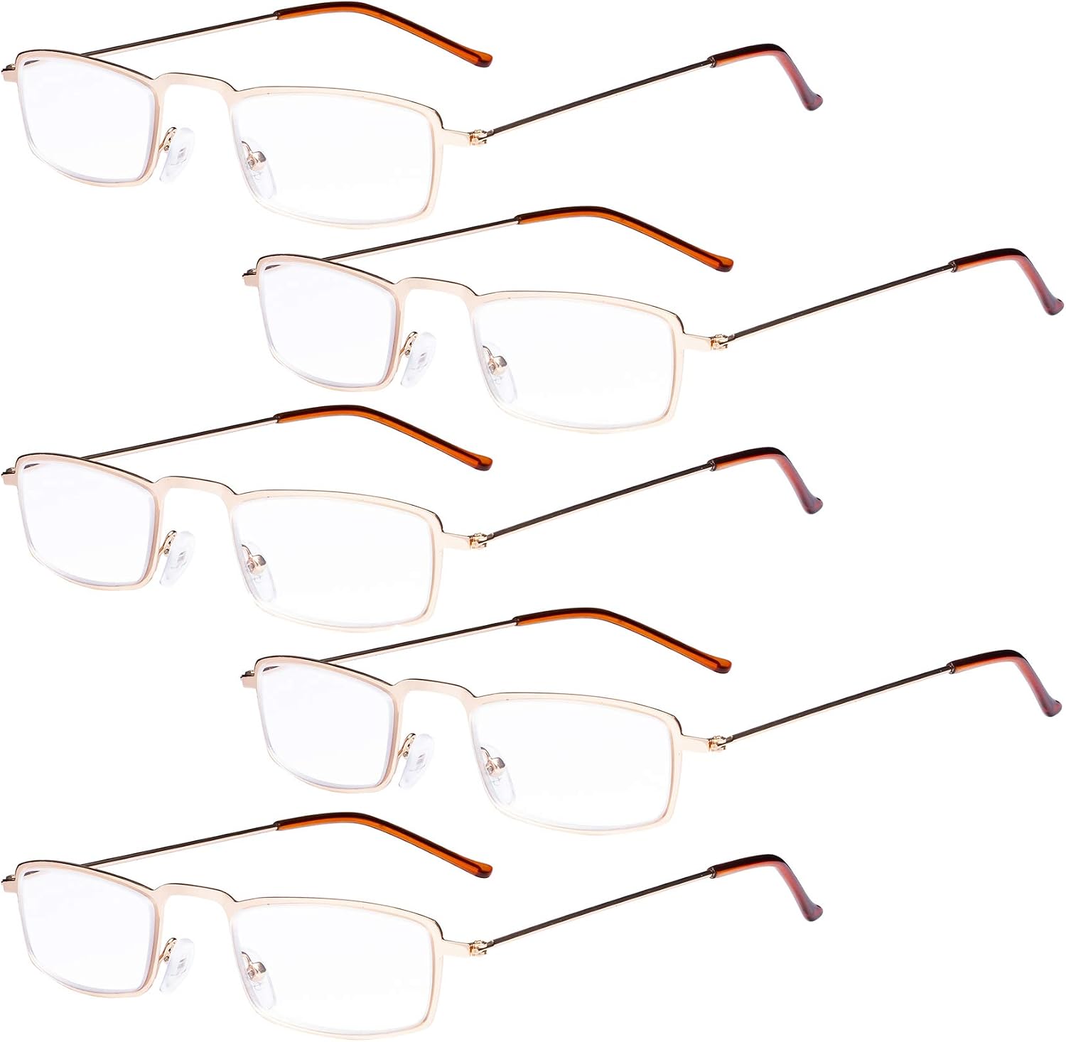 Eyekepper 5-Pack Stainless Steel Frame Half-eye Style Reading Glasses Readers Gold +1.75