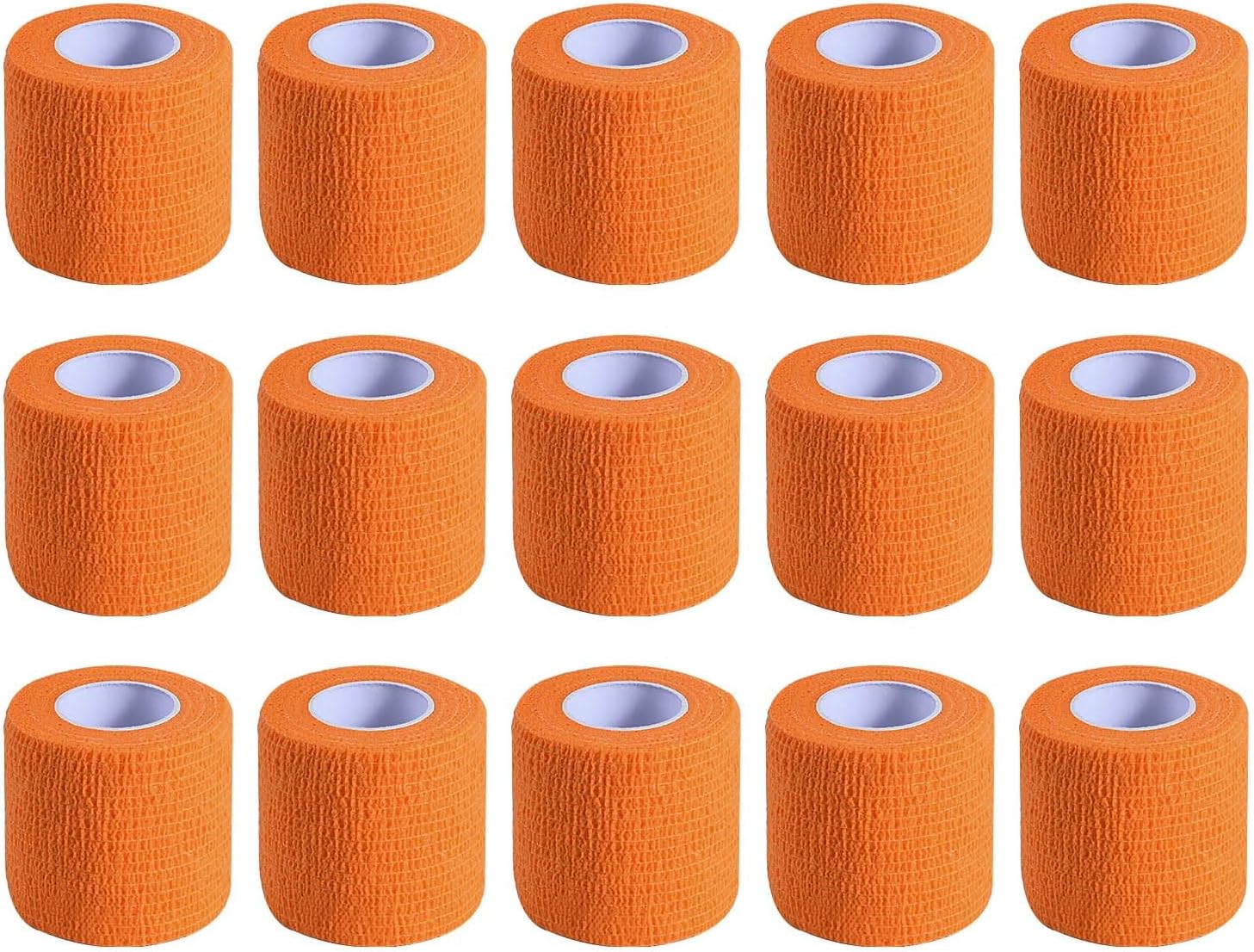 KISEER 15 Pack 2 Inch x 5 Yards Orange Self Adhesive Bandage Breathable Cohesive Bandage Wrap Rolls Elastic Self-Adherent Tape for Stretch Athletic, Sports, Wrist, Ankle