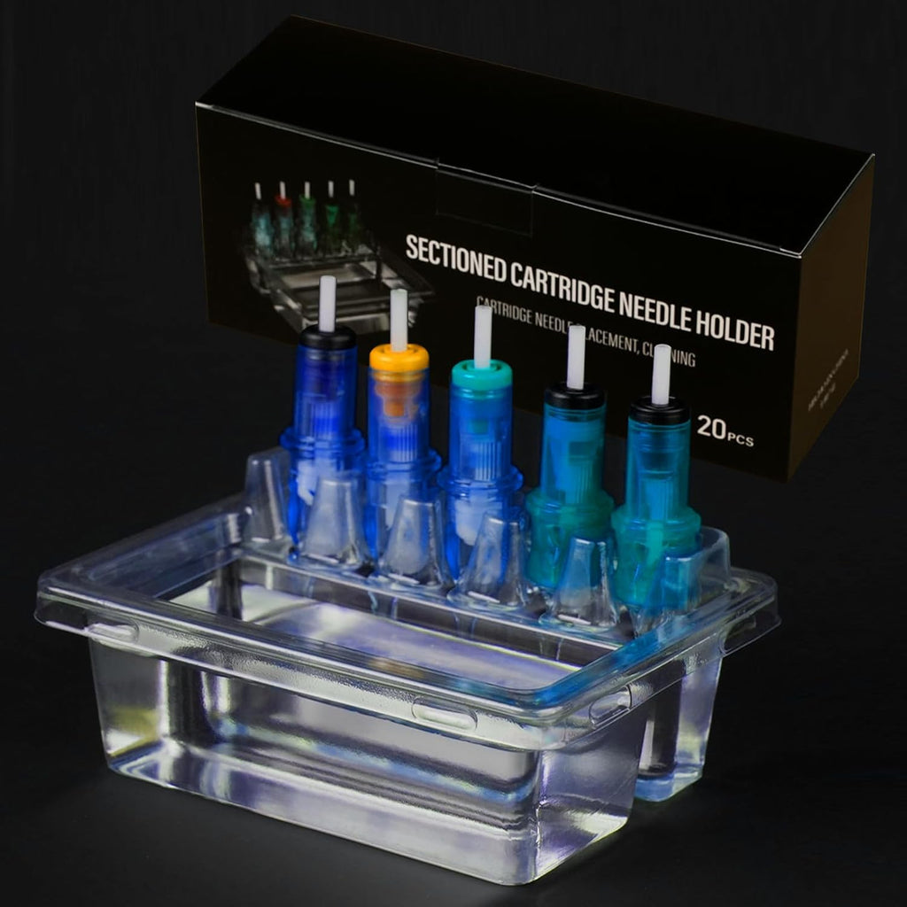 20PCS Rectangular Disposable Tattoo Cartridge Cup Holder Plastic Tattoo Cartridge Tray For Tattoo Inks Needle Holder Placement Rack Disposable Plastic Cup Working Cup Cleaning Cup