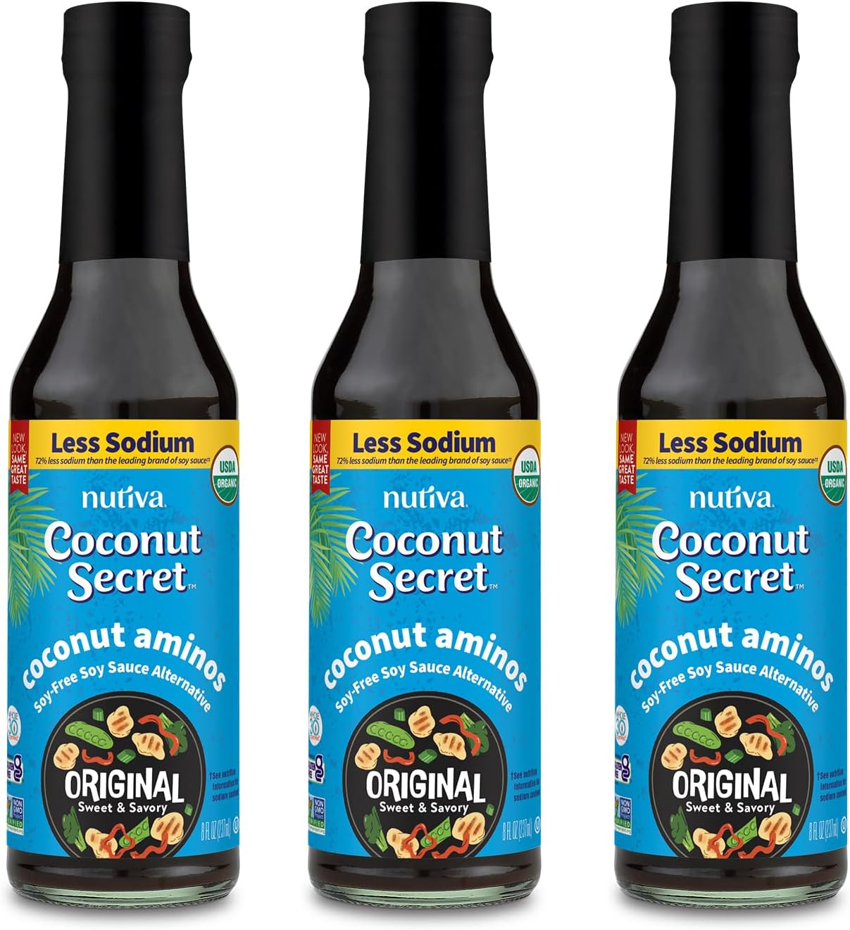 Coconut Secret Organic Liquid Coconut Aminos - Low Sodium Soy Sauce Alternative for Cooking, Dipping, and Marinating - Perfect for Vegan, Keto, and Paleo Diet - 8Oz, 3 Pack