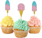 MonMon & Craft Ice Cream Cupcake Toppers/Girl Birthday Cupcake Toppers/Baby Shower/Summer Birthday Sign Party Cupcake Decor Glitter 24 Pcs
