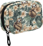 Fustylead Retro Tropical Cute Sloths and Flowers Travel Pill Organizer Case Zipper for Purse with Removable Weekly Pill Box for Medicine, Vitamin, Supplement Medicine Organizer