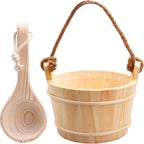Sauna Bucket and Ladle 5 Liter (1.3 Gallon), Finnish Pine Wooden Sauna Accessories with Handmade Sauna Bucket, Plastic Liner and Rope Handle