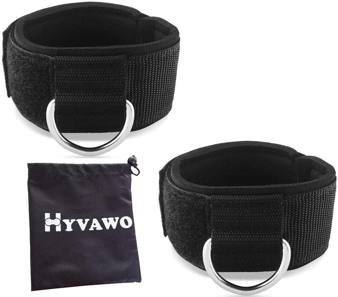 Ankle Straps Neoprene Padded Fitness Wrist Cuffs with D Ring High Strength Exercises Gym Pulley Strap for Cable Machines (Black 2 Pack)