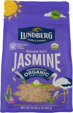 Lundberg Organic Jasmine Brown Rice – Long-Grain, Fluffy & Aromatic, Responsibly Grown in California, 32 Oz