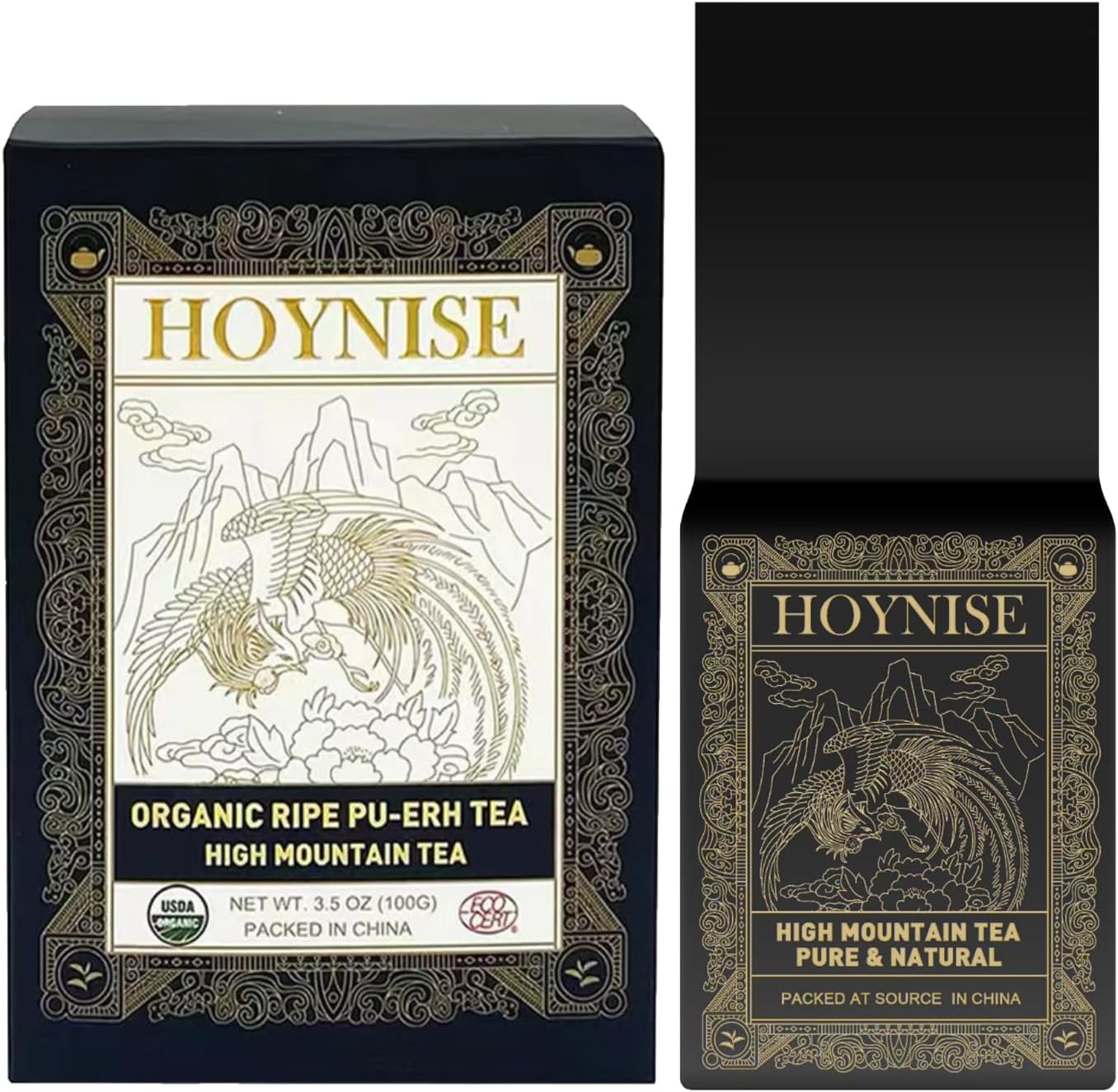 HOYNISE - Organic Pu erh Tea Loose Leaf - Chinese Yunnan Ancient Tree Puerh Tea - Fermented Ripe Puer Tea Loose Leaf - High Mountain Grown, 100g/3.5oz