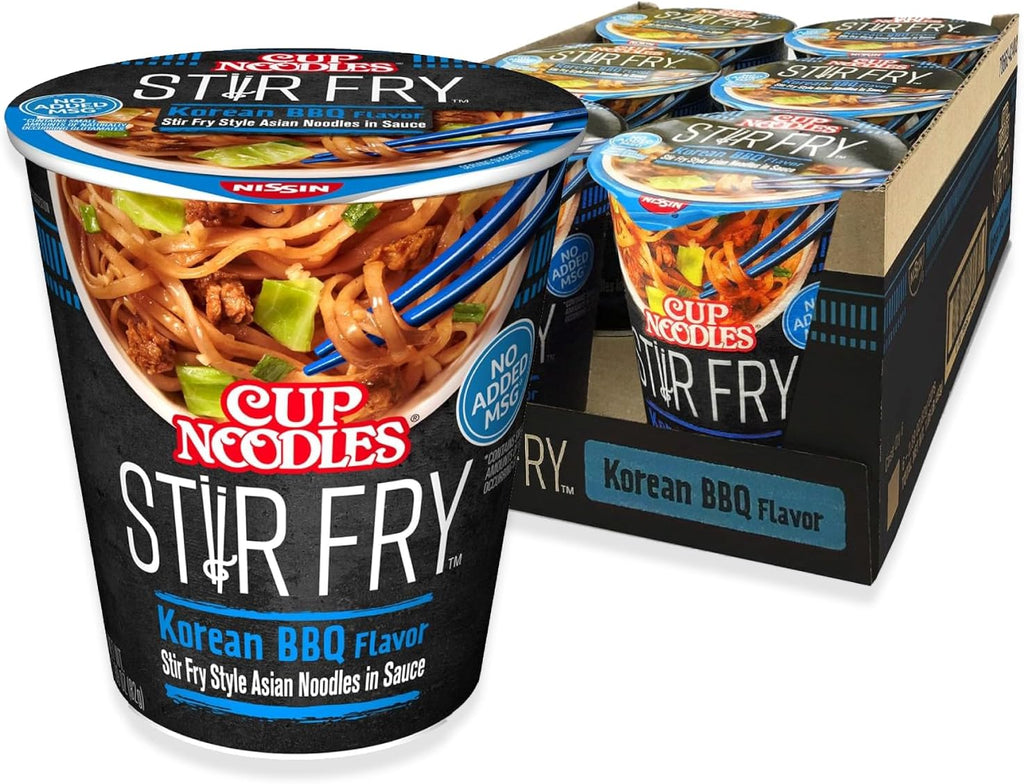 Nissin Cup Noodles Stir Fry Noodles in Sauce, Korean BBQ, 2.89 Ounce (Pack of 6)