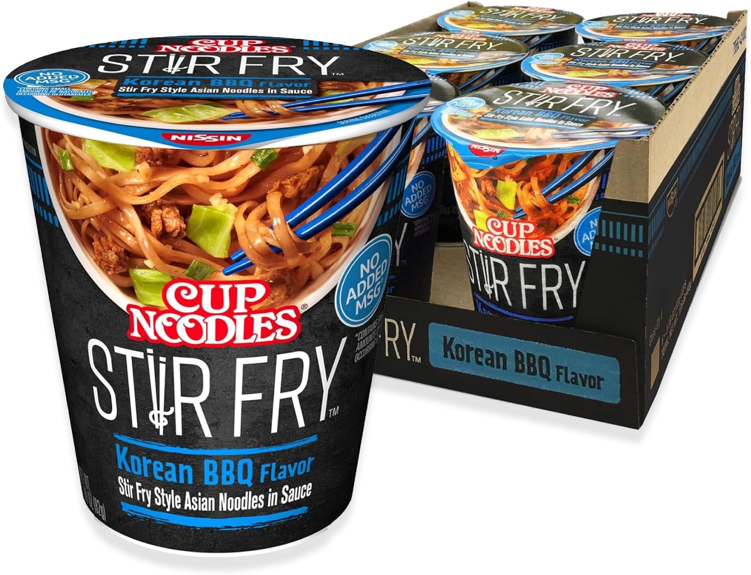 Nissin Cup Noodles Stir Fry Noodles in Sauce, Korean BBQ, 2.89 Ounce (Pack of 6)