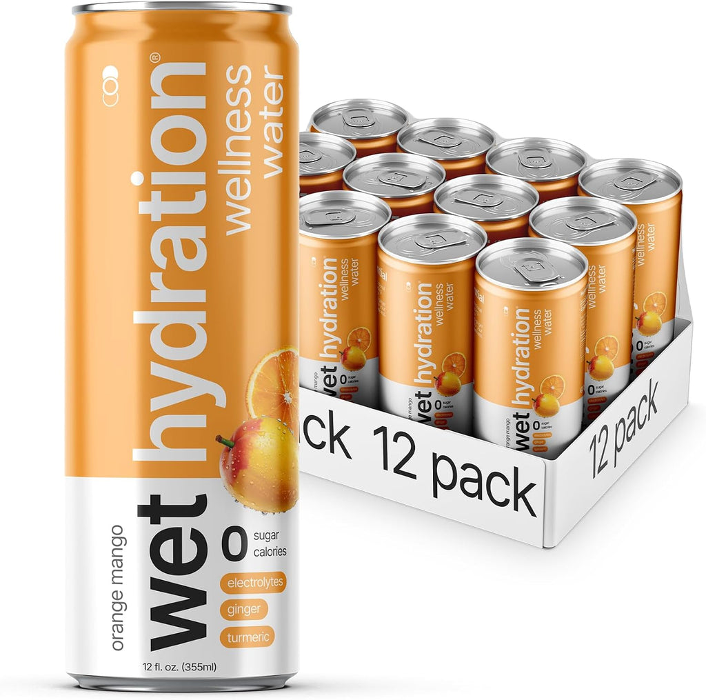 Wet Hydration - Functional Hydration Beverage - Flavored Water, Sugar-Free, Gluten-Free, No Artificial Ingredients (Orange Mango Ginger Turmeric)