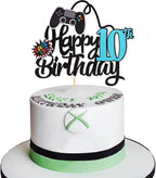 1 PCS Video Game Happy 10th Birthday Cake Topper Glitter Video Game Cake Pick Game On Controllers Ten Cheers to 10 Years Cake Decoration for Happy 10th Birthday Party Supplies Blue