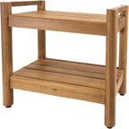 Asta Select Solid Teak 20" Shower Bench with Arms, Portable Teak Wood Spa/Shower/Outdoor Bench with Storage Shelf, Accent Side Table, Fully Assembled, ST-61A