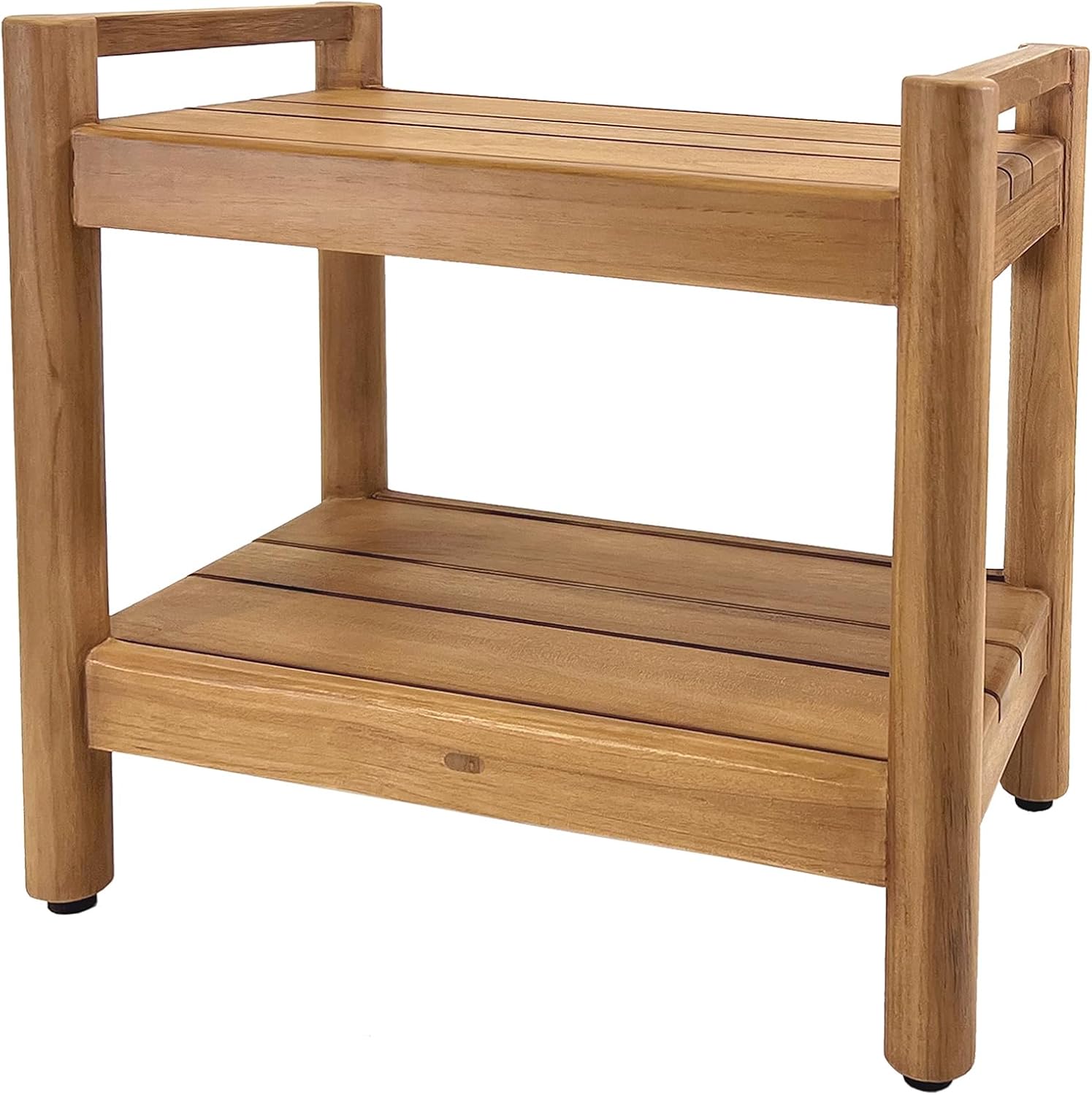 Asta Select Solid Teak 20" Shower Bench with Arms, Portable Teak Wood Spa/Shower/Outdoor Bench with Storage Shelf, Accent Side Table, Fully Assembled, ST-61A
