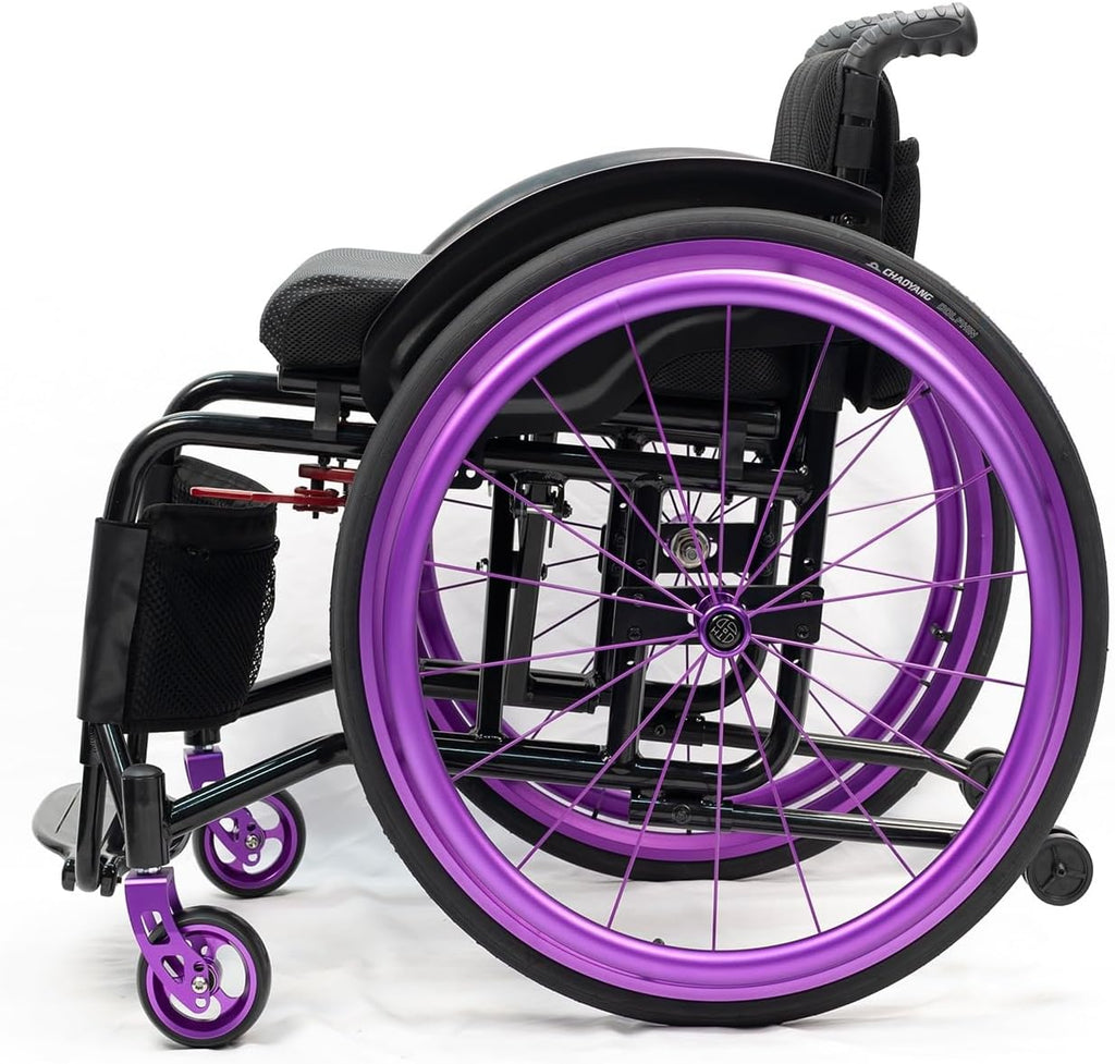 Lightweight Sports Foldable Mute Wheelchair All Terrain Aluminum,Adjustable Footrest Suitable for Teenagers, Adults, Seniors(Purple2,Seat Width 42cm/16.5in)