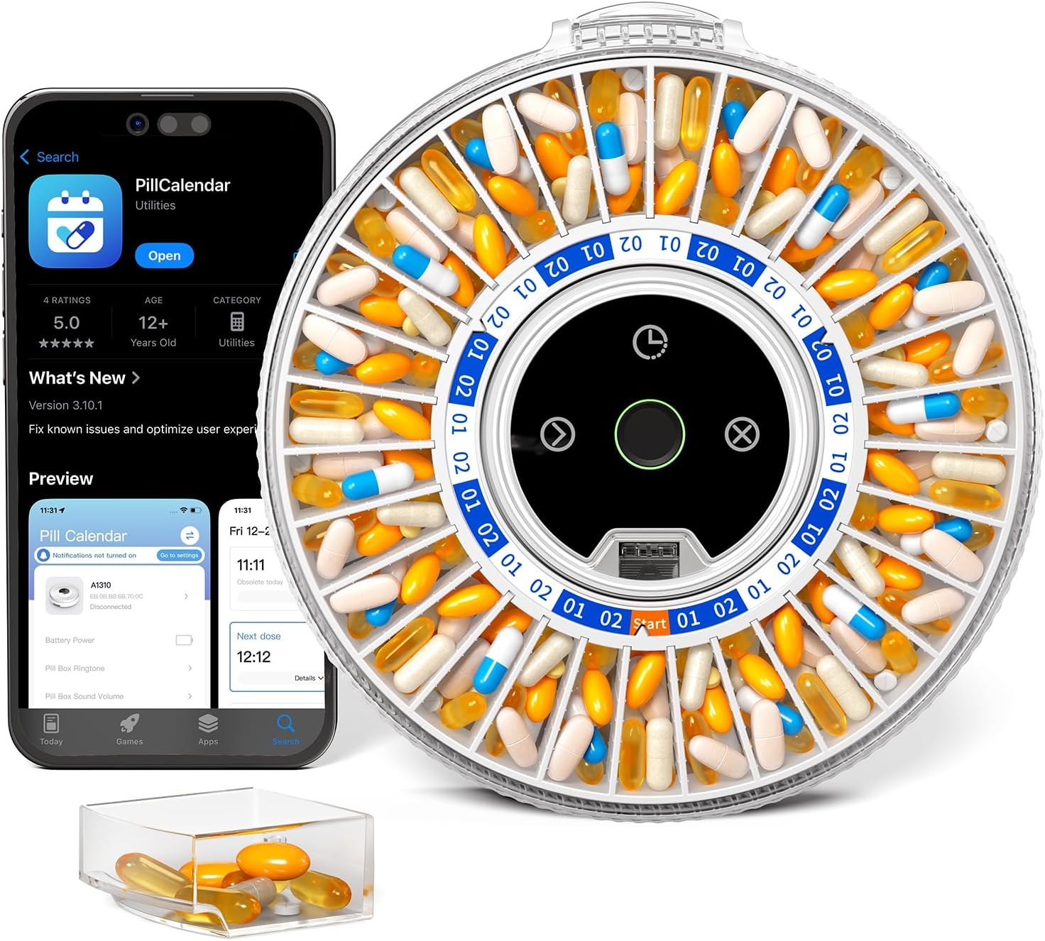 Betife Automatic Pill Dispenser for Elderly with Alarm – 31-Day Smart Bluetooth Pill Box, App Support, Fingerprint + Key Dual Lock, Arthritis-Easy Open, Plug-in/Battery Backup, Monthly Timer Dispenser