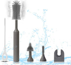 Electric Baby Bottle Brush Set with Rechargeable Electric Bottle Brush Cleaner and Replaceable Silicone Bottle Brushes and Straw Brush Cleaner, Waterproof Multi-Purpose Cleaning Brush（Grey）