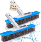 Gejoy 2 Pack 10" Stainless Steel Brush Pool Brush Head for Inground Pools, Algae Metal Wire Bristles and Aluminum Back Scrubber Heavy Duty Curved Ends for Tiles, Rust Stains on Concrete Walls