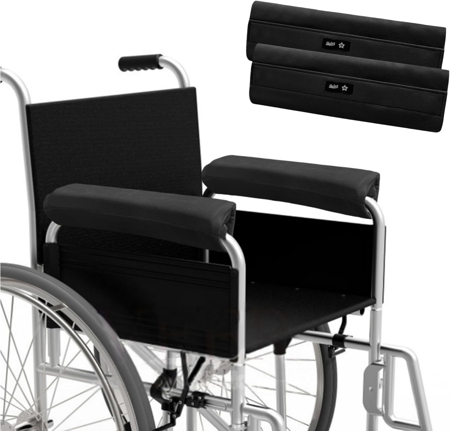 SPRING SEAON Wheelchair Armrest Covers (Pair) - Suede Velvet Memory Foam Accessories Pads for Wheelchair Arm Rest, Office Transport Chairs, Soft Support Cushion for Mobility Aids (Black)