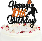 Basketball Happy 10th Birthday Cake Topper - Boy's Ten Years Old Party Stars Sports Party Decorations - Basketball Player Scene Themed For Boy's Birthday Party Supplies