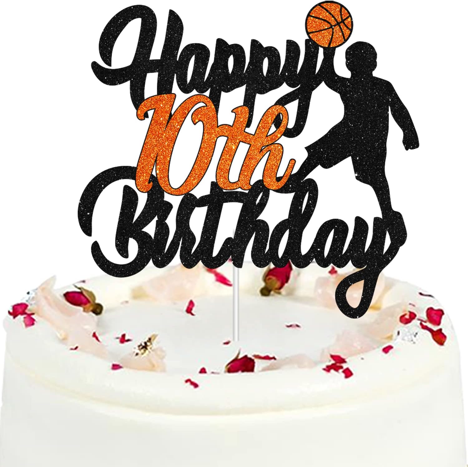 Basketball Happy 10th Birthday Cake Topper - Boy's Ten Years Old Party Stars Sports Party Decorations - Basketball Player Scene Themed For Boy's Birthday Party Supplies