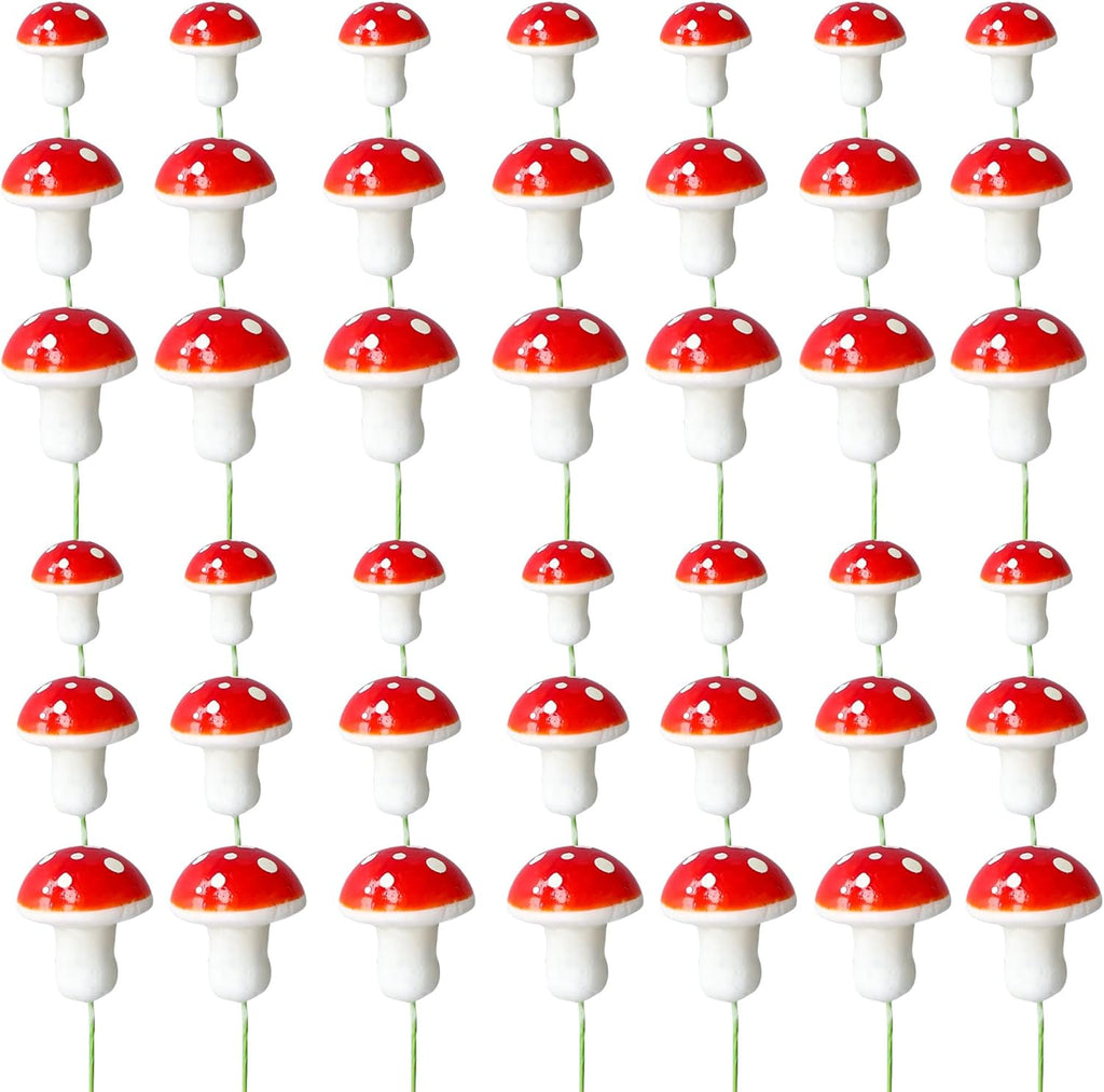 Gyufise 30Pcs Mushroom Cake Decorations Red Mini Mushroom Toothpicks Mushroom Cupcake Toppers Mushroom Cake Picks for Birthday Baby Shower Party Micro Landscape Decorations