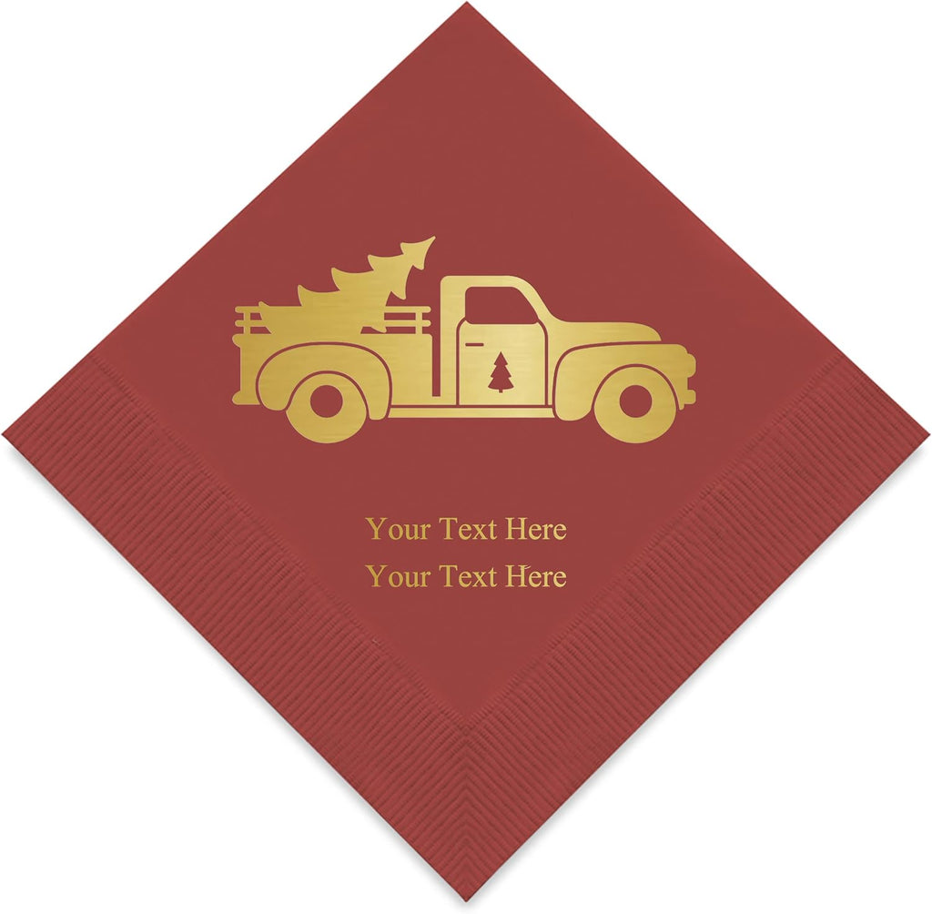 Weddingstar 3-Ply Christmas Designs Personalized Foil Stamped Cocktail Napkins Wine - Customizable