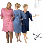 KickIt Hospital Gowns for Women with Snaps Sleeves for IVs, Chemo Robe for Port Access, Mastectomy Shirt with Drain Pockets