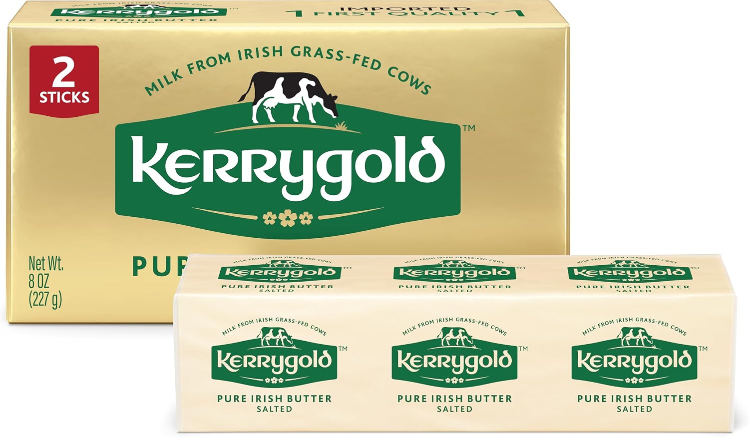 Kerrygold Pure Irish Butter, 2 Sticks, Salted, RBST Free, Gras-Fed, 8 Ounces (Pack of 20)