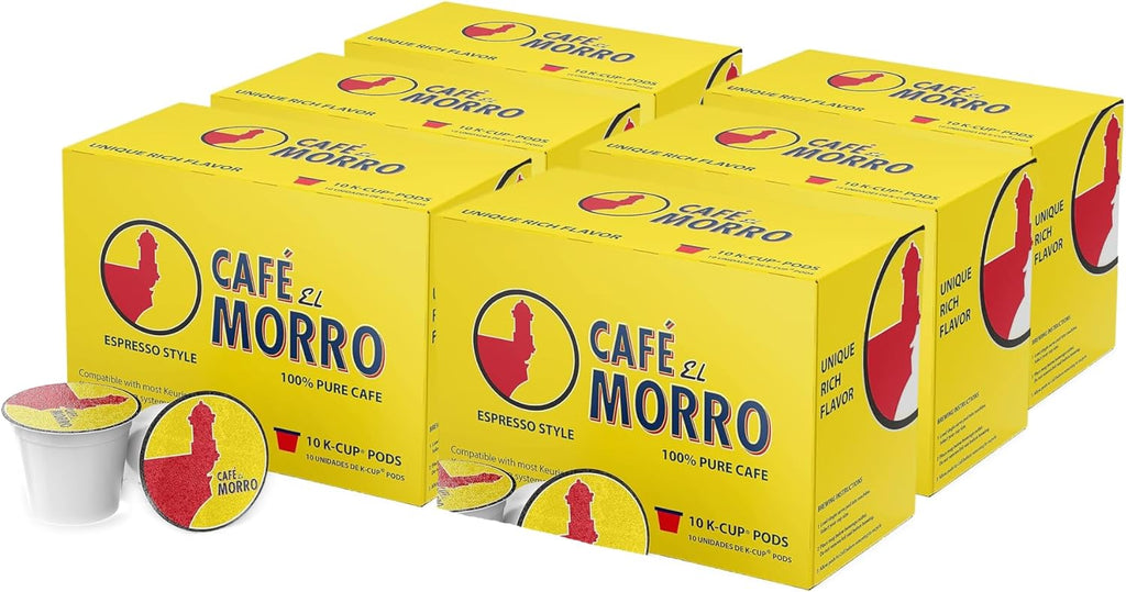 Café El Morro Espresso Single-Serve Pods, Coffee K-Cups, Compatible With Keµrig, Authentic Puerto Rican Style Coffee, Espresso Coffee K-Cups, 6-Pack (60 Count)