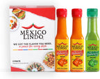 Mexico Lindo Hot Sauce Variety Pack Display with 2 Red Habanero, 1 Green Habanero, 5 fl oz, Pack of 3