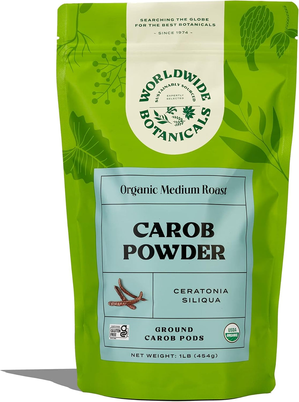 Worldwide Botanicals Organic Carob Powder, Medium Roast – 1 lb – Caffeine Free Cocoa Alternative – Low Fat Super Food with Natural Sweetness– Gluten Free, Kosher, 16 ounces