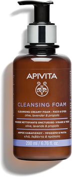 Apivita Cleansing Foam | Hydrating & Soothing Cleansing Creamy Foam for Face & Eyes with Olive, Lavender & Propolis, 200 mL / 6.67 oz