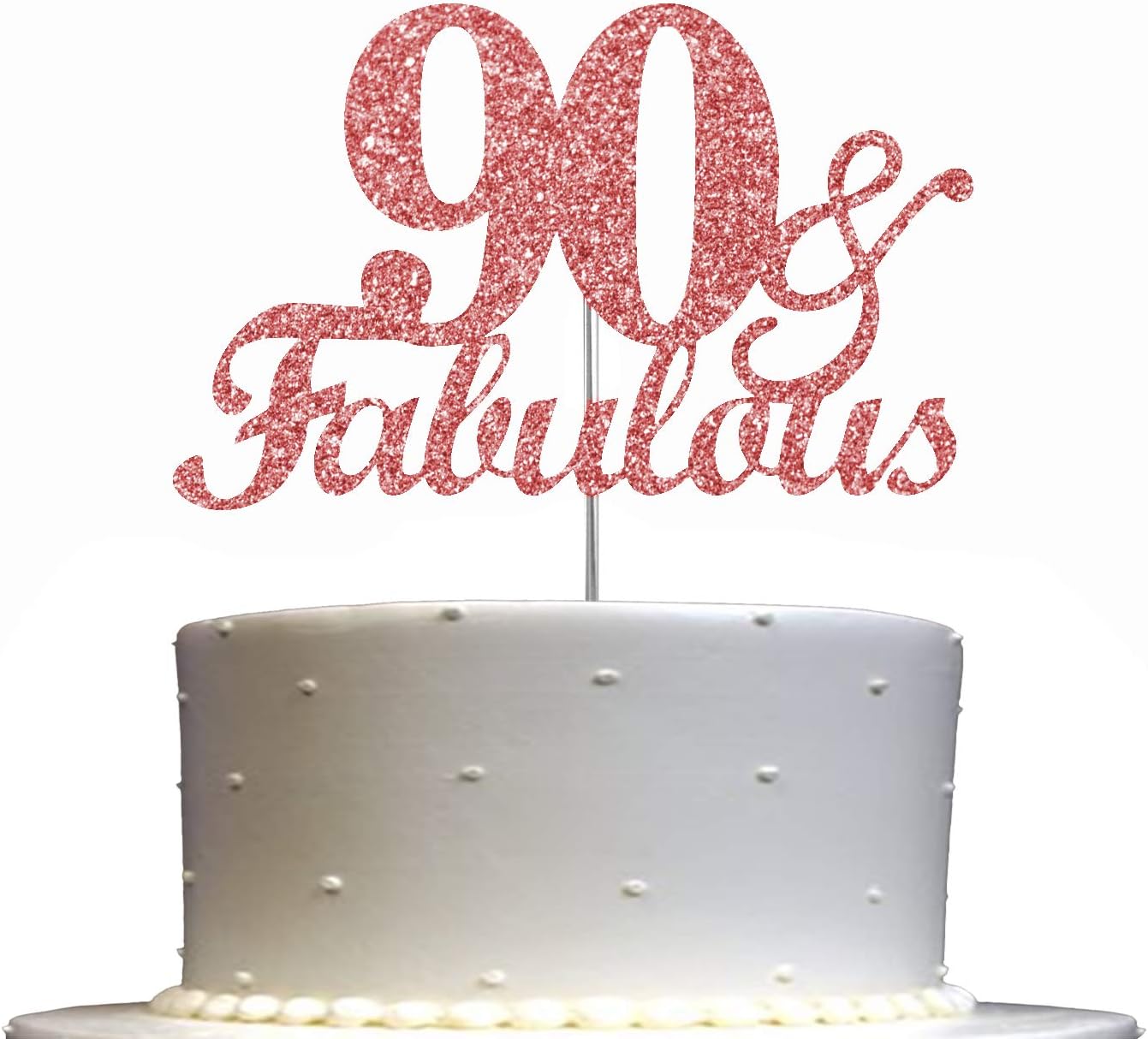 Fabulous & 90 Rose Gold Glitter Cake Topper, 90th Birthday Party Decorations Ideas, Premium Quality Decoration, Sturdy Doubled Sided Glitter, Acrylic Stick. Made in USA