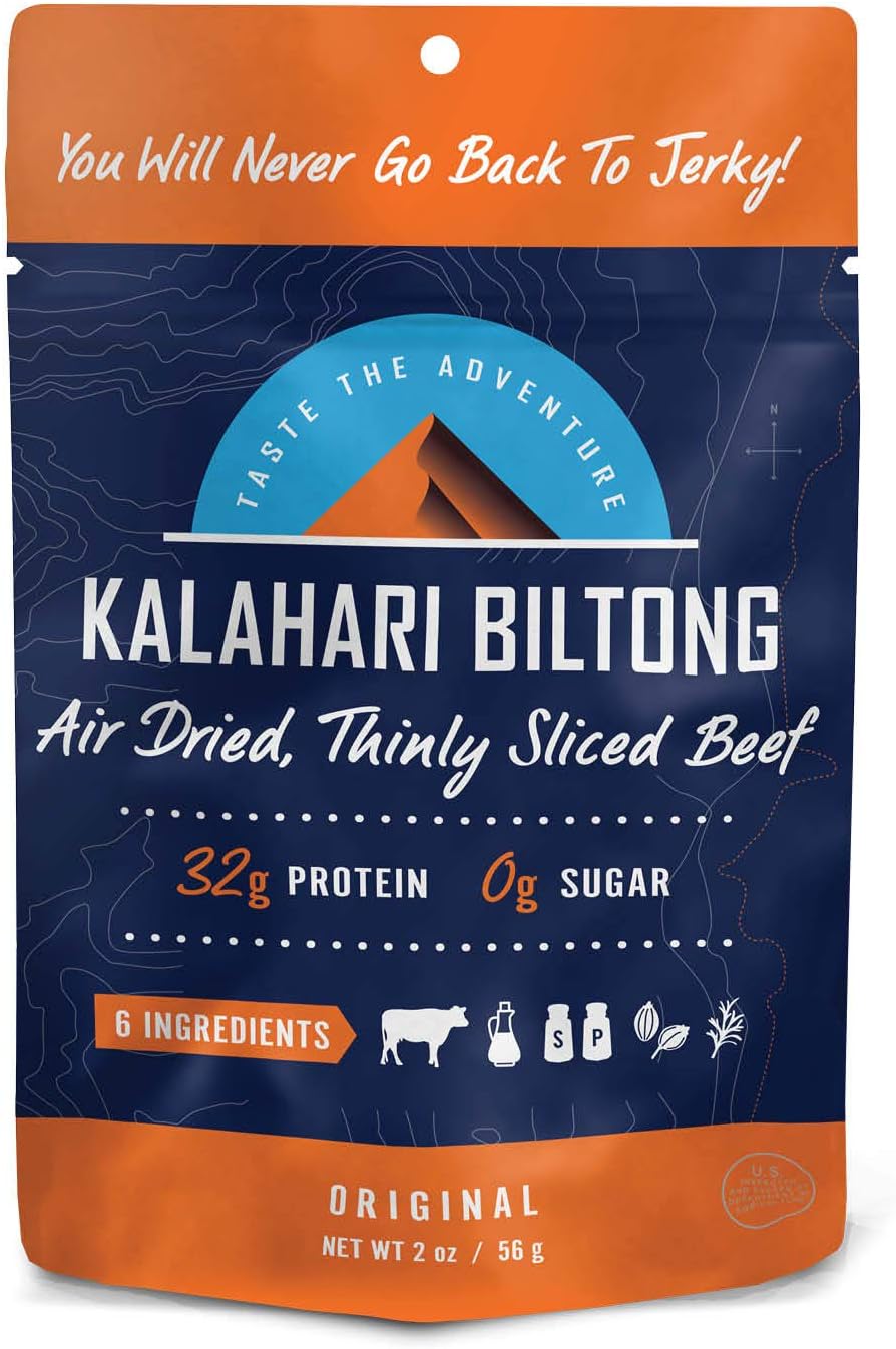 Original Kalahari Biltong, Air-Dried Thinly Sliced Beef, 2oz (Pack of 1), Sugar Free, Gluten Free, Keto & Paleo, High Protein Snack