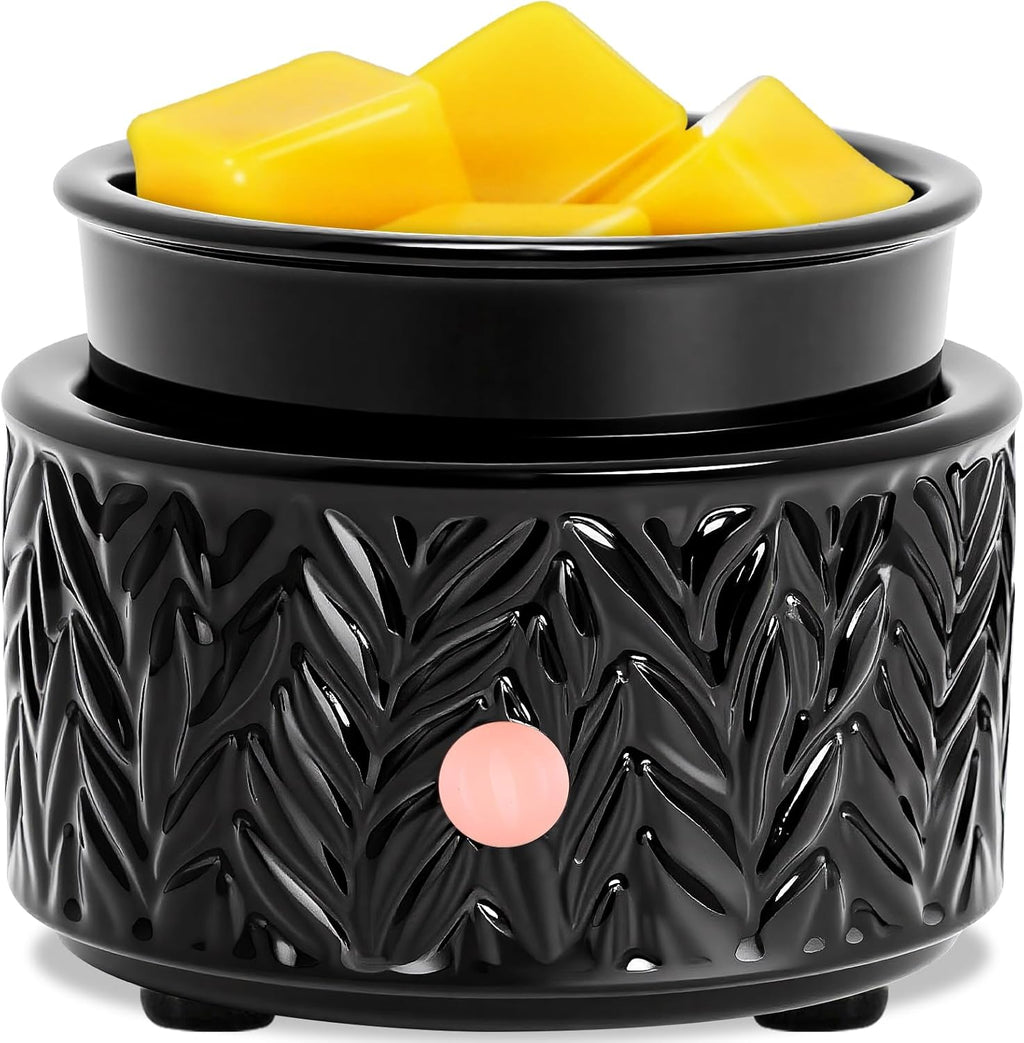 EQUSUPRO Wax Melt Warmer for Scented Wax - 4-in-1 Electric Ceramic Candle Wax Warmer Fragrance Wax Burner Melter for Home Office Decor & Gift for Women (Black Leaf)