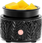 EQUSUPRO Wax Melt Warmer for Scented Wax - 4-in-1 Electric Ceramic Candle Wax Warmer Fragrance Wax Burner Melter for Home Office Decor & Gift for Women (Black Leaf)
