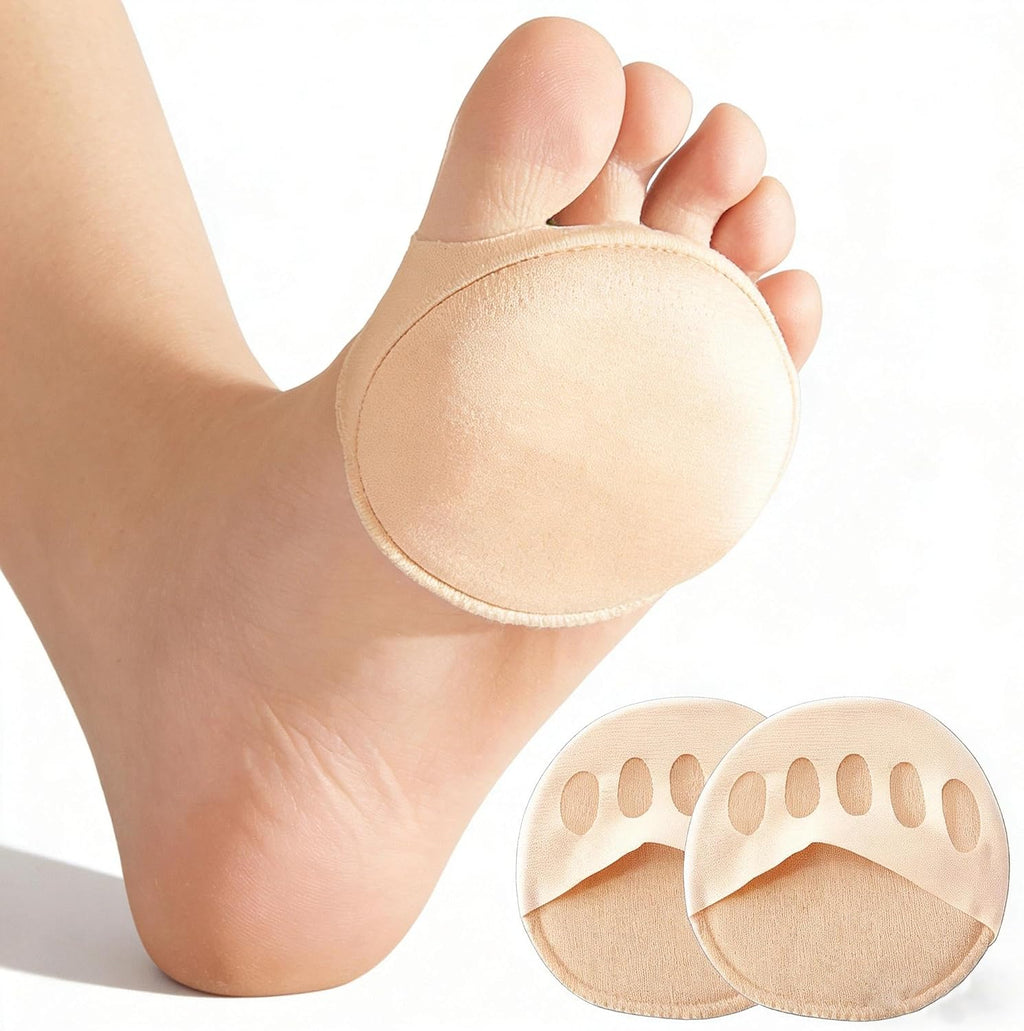 Metatarsal Pads, Ball of Foot Cushion Pads, 2 Pairs, Breathable Five-Toe Half Socks, Anti-Odor Forefoot Support for Women & Men, Fits Heels Sneakers Flats(Beige)