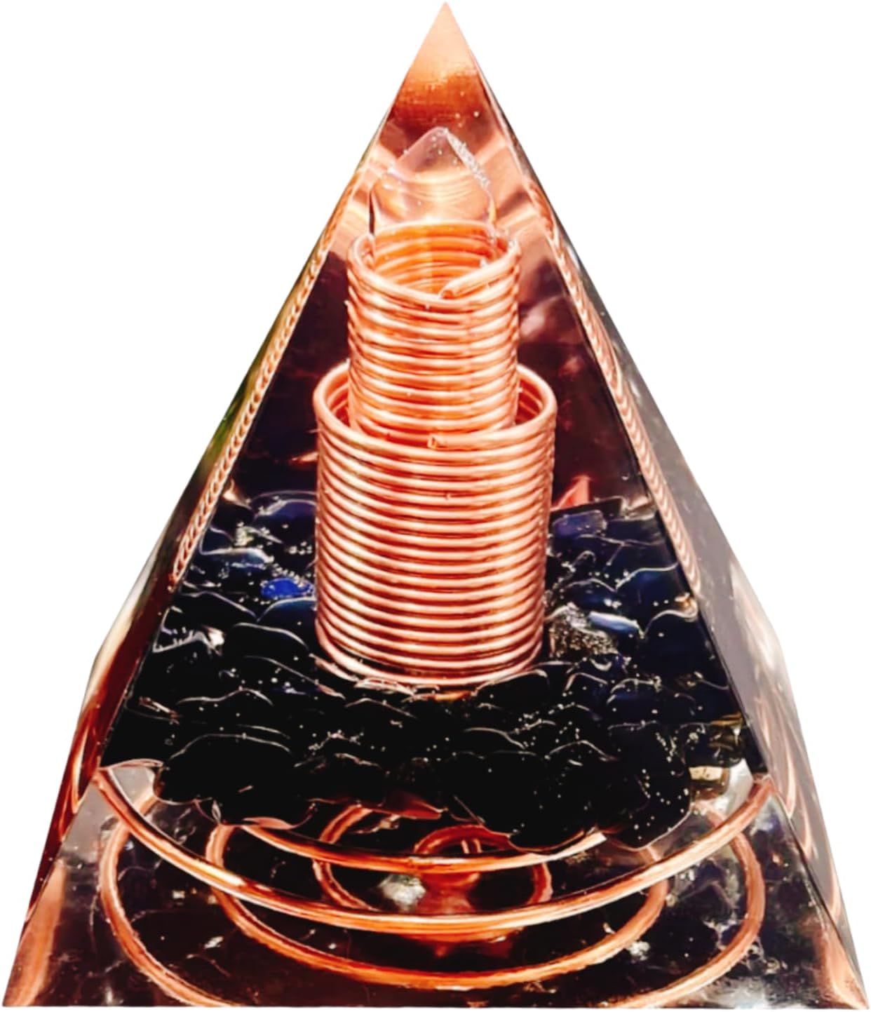 Crystal Column Orgone Pyramid,Natural Energy Obsidian&White Quartz Orgonite Crystal Healing Pyramids,for Reduce Stress, Balance Chakra,Meditation Attract Luck,Accumulate Wealth Health(6cm)