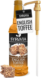 Syruvia Coffee Syrup, English Toffee Flavored Syrup for Drinks, Lattes, and Desserts – 25.4 fl oz, With Pump