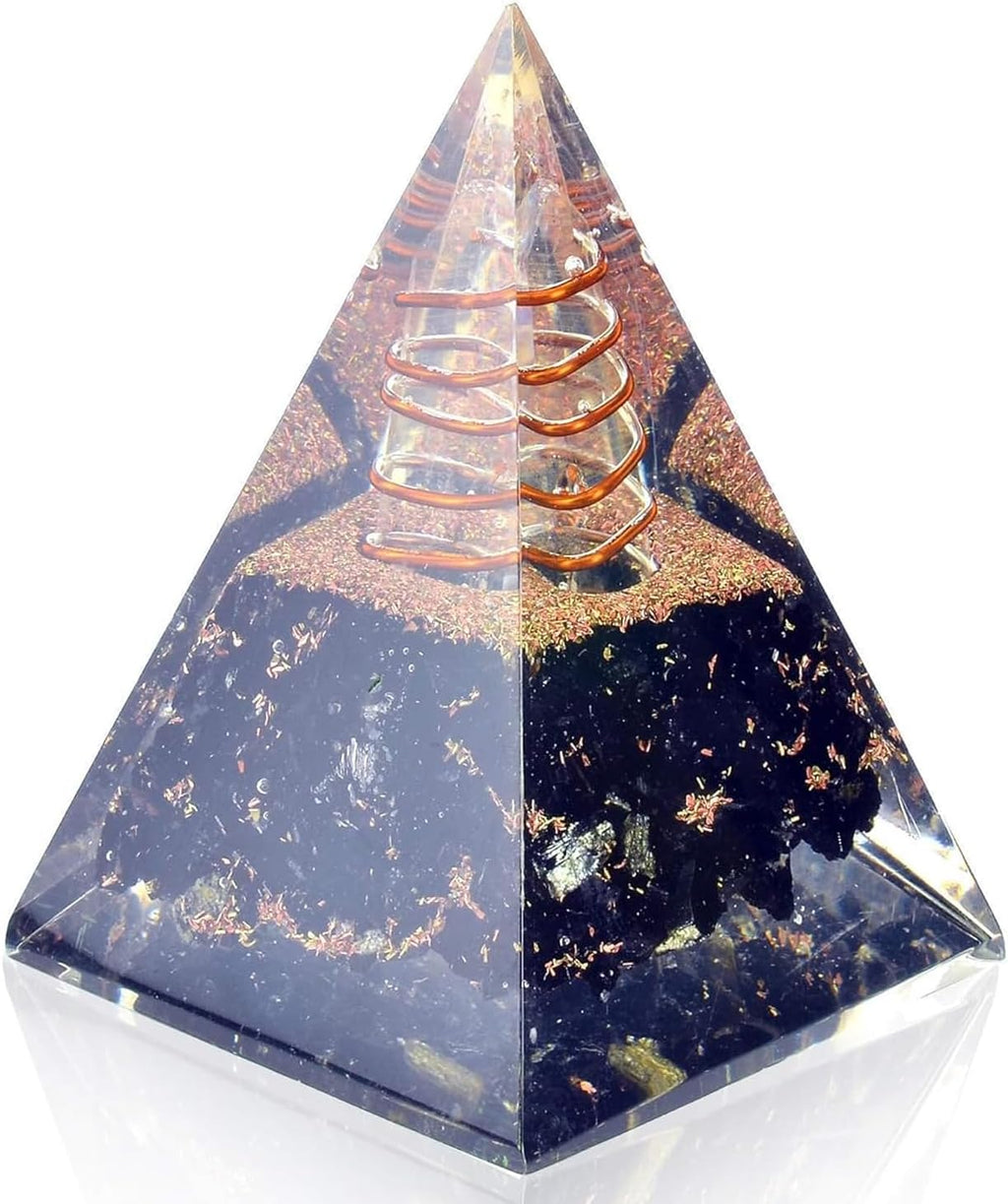 Orgone Pyramid-Black Tourmaline-Crystal-Chakra Balancing Orgone Energy Generator- Nubian Orgonite Pyramid for Spiritual Healing, Meditaion, Yoga, Reiki Gifts, Office and Home Decor