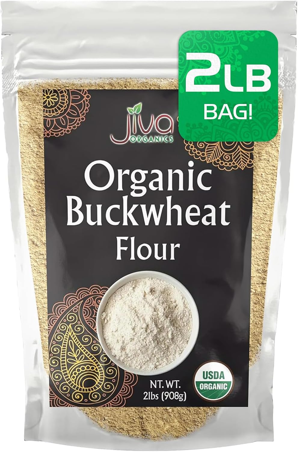 Jiva Organics Buckwheat Flour (Dark) 2 LB Bag - Vegan, Non-GMO, Kuttu, Earthy Flavor
