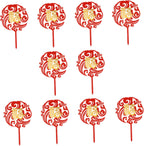 Cabilock 10pcs Chinese Style Cake Toppers for Birthday Parties Double Inserted Cards -Grade Material Festive Cake Decorations for Elders
